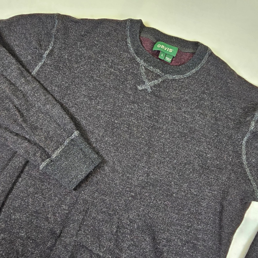 Orvis Mens Merino Wool Cotton Blend Crewneck Sweater Charcoal Gray Large